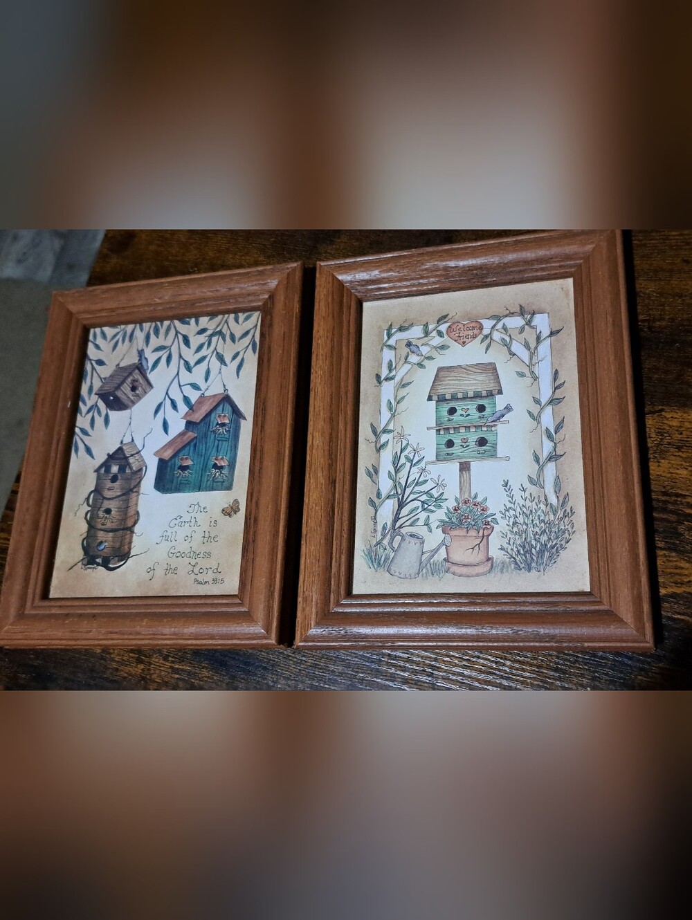 2- WELCOME FRIENDS BIRDHOUSE FRAMED PRINT BY LINDA SPIVEY Vintage